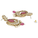 Etnico Gold Plated Traditional Pearl Hanging Kundan Stone Chandbali Earring With Maang Tikka For Women/Girls (TE3027Pu)