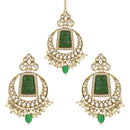 Etnico Gold Plated Traditional Pearl Hanging Kundan Stone Chandbali Earring With Maang Tikka For Women/Girls (TE3028G)