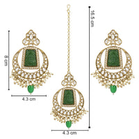 Etnico Gold Plated Traditional Pearl Hanging Kundan Stone Chandbali Earring With Maang Tikka For Women/Girls (TE3028G)