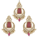 Etnico Gold Plated Traditional Pearl Hanging Kundan Stone Chandbali Earring With Maang Tikka For Women/Girls(TE3028Pu)