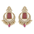 Etnico Gold Plated Traditional Pearl Hanging Kundan Stone Chandbali Earring With Maang Tikka For Women/Girls(TE3028Pu)