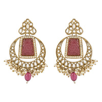 Etnico Gold Plated Traditional Pearl Hanging Kundan Stone Chandbali Earring With Maang Tikka For Women/Girls(TE3028Pu)