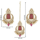 Etnico Gold Plated Traditional Pearl Hanging Kundan Stone Chandbali Earring With Maang Tikka For Women/Girls(TE3028Pu)