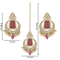 Etnico Gold Plated Traditional Pearl Hanging Kundan Stone Chandbali Earring With Maang Tikka For Women/Girls(TE3028Pu)