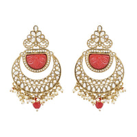 Etnico Gold Plated Traditional Pearl Hanging Kundan Stone Chandbali Earring With Maang Tikka For Women/Girls(TE3029R)