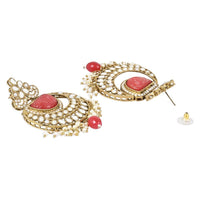 Etnico Gold Plated Traditional Pearl Hanging Kundan Stone Chandbali Earring With Maang Tikka For Women/Girls(TE3029R)