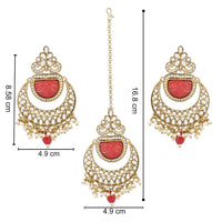 Etnico Gold Plated Traditional Pearl Hanging Kundan Stone Chandbali Earring With Maang Tikka For Women/Girls(TE3029R)