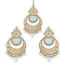 Etnico Gold Plated Traditional Pearl Hanging Kundan Stone Chandbali Earring With Maang Tikka For Women/Girls(TE3029) (Turquoise)