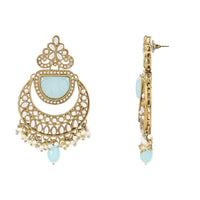 Etnico Gold Plated Traditional Pearl Hanging Kundan Stone Chandbali Earring With Maang Tikka For Women/Girls(TE3029) (Turquoise)