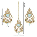 Etnico Gold Plated Traditional Pearl Hanging Kundan Stone Chandbali Earring With Maang Tikka For Women/Girls(TE3029) (Turquoise)