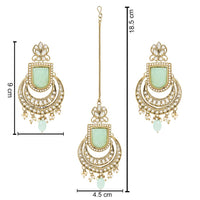 Etnico Gold Plated Traditional Kundan Pearl with Meena Work Chandbali Earrings with Maang Tikka Set for Women/Girls