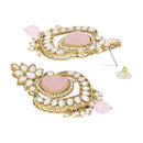 Etnico Gold Plated Traditional Pearl Hanging Kundan Stone Chandbali Earring With Maang Tikka For Women/Girls(TE3031Pi)