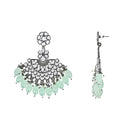 Etnico Ethnic Stylish Silver Oxidised Kundan Pearl Chandbali Earrings With Maang Tikka Set For Women And Girls (TE3106ZMin)