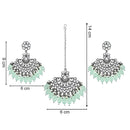 Etnico Ethnic Stylish Silver Oxidised Kundan Pearl Chandbali Earrings With Maang Tikka Set For Women And Girls (TE3106ZMin)