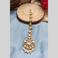 Arham Gold Plated Polki Kundan And Pearl Beads Maangtikka