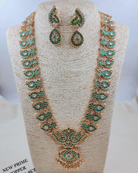 LAFZ  Royal Emerald  Peacock Long Haram Necklace Set with Matching Earrings - TM605