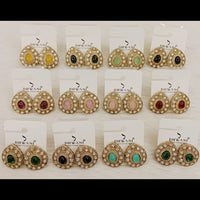 Dhwani Minimal Austrian Stone And Pota Stone Stud Earrings ( Set Of 12)