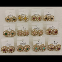 Dhwani Minimal Austrian Stone And Pota Stone Stud Earrings ( Set Of 12)