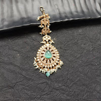 Arham Gold Plated Polki Kundan And Pearl Beads Maangtikka