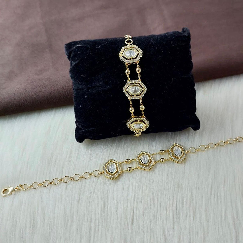 JewelTreeTz Gold Plated Uncut Polki Kundan Stone Bracelet