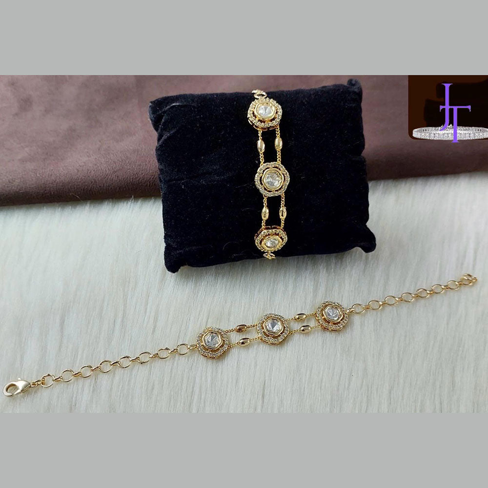 JewelTreeTz Gold Plated Uncut Polki Kundan Stone Bracelet
