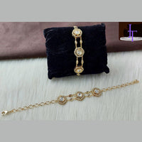 JewelTreeTz Gold Plated Uncut Polki Kundan Stone Bracelet