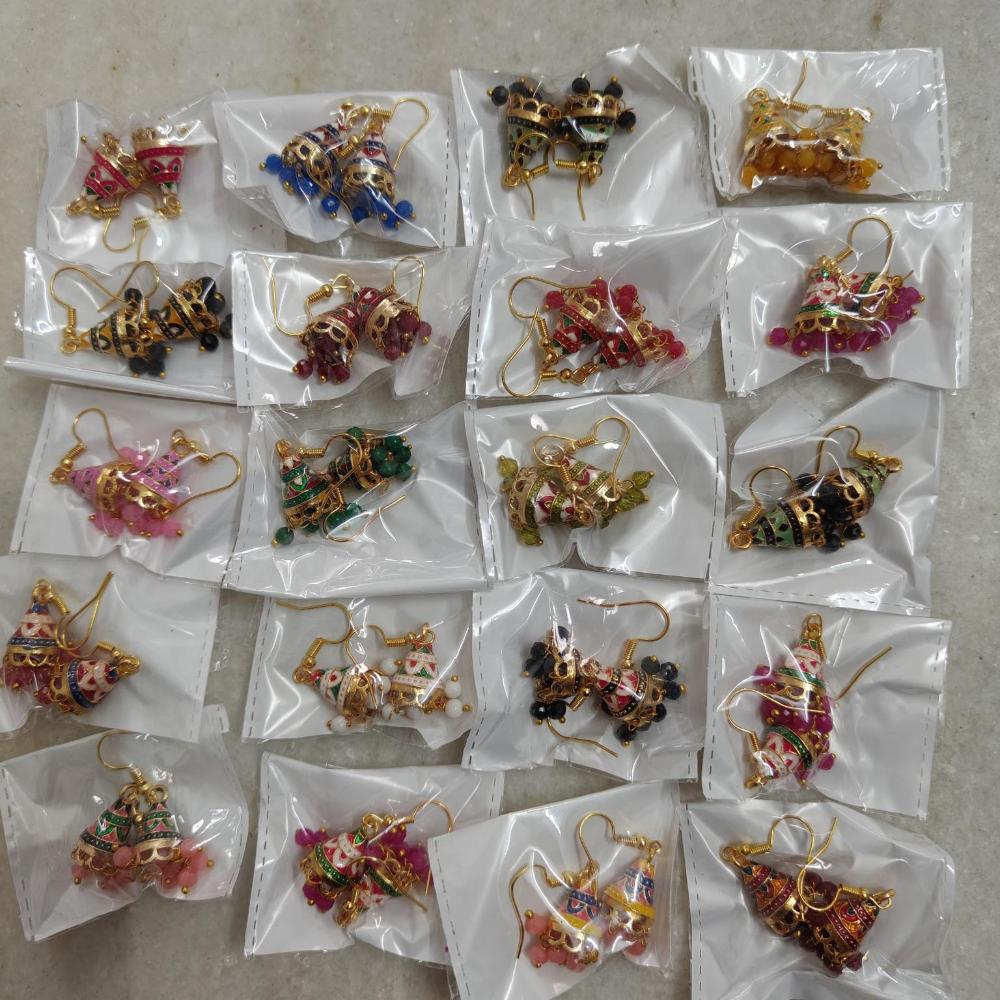 Pusti Art & Craft Multi Color Meenakari Gold Plated Jhumki Earrings (Assorted Color)
