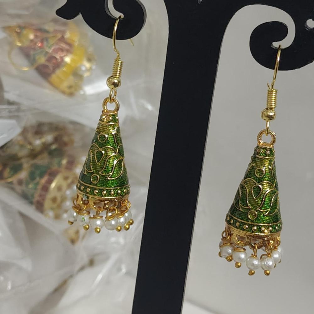 Pusti Art & Craft Multi Color Meenakari Gold Plated Jhumki Earrings (Assorted Color)