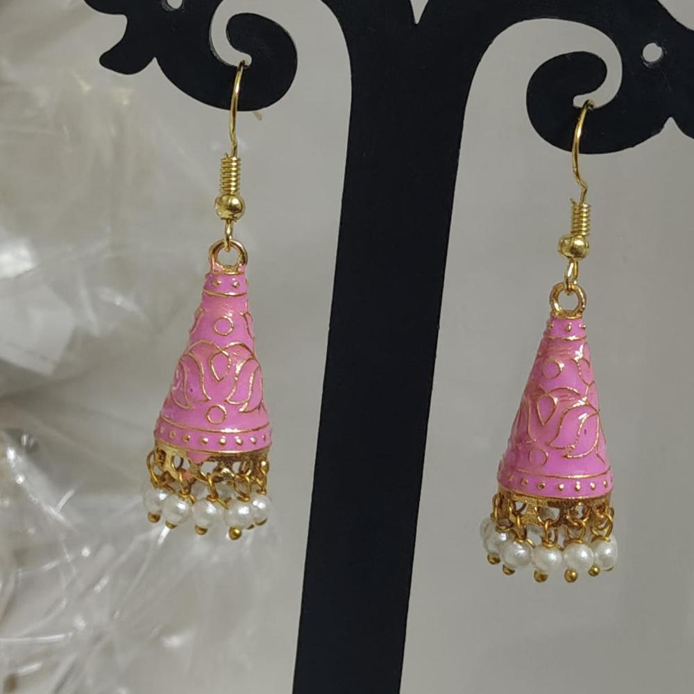 Pusti Art & Craft Multi Color Meenakari Gold Plated Jhumki Earrings (Assorted Color)