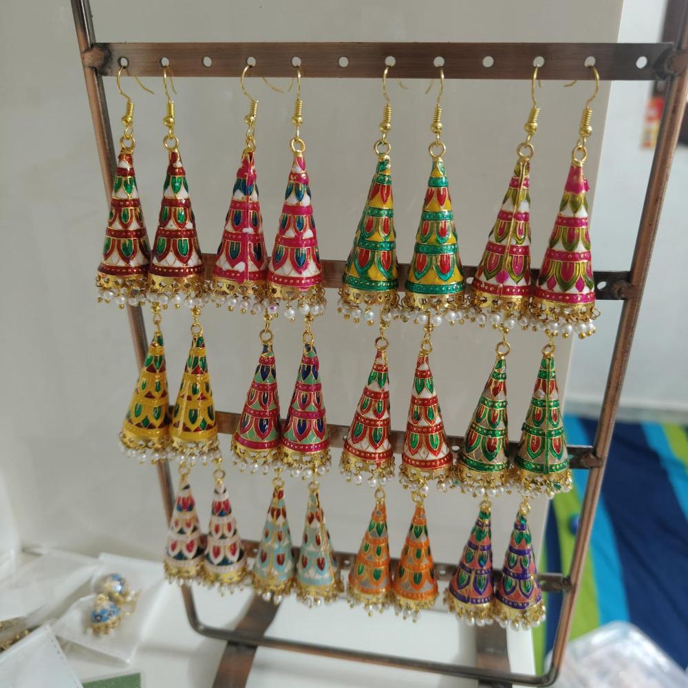 Pusti Art & Craft Multi Color Meenakari Gold Plated Jhumki Earrings (Assorted Color)