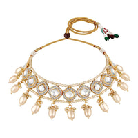 Mahi Traditional Necklace Set Adjustale Finger Ring with White Kundan & Moti for Women (VNCJ4004)