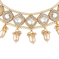 Mahi Traditional Necklace Set Adjustale Finger Ring with White Kundan & Moti for Women (VNCJ4004)