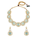 Mahi Traditional Necklace Set Adjustale Finger Ring with Blue Kundan & Crystals for Women (VNCJ4005)