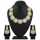 Mahi Traditional Necklace Set Adjustale Finger Ring with Blue Kundan & Crystals for Women (VNCJ4005)