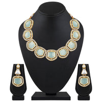 Mahi Traditional Necklace Set Adjustale Finger Ring with Blue Kundan & Crystals for Women (VNCJ4005)