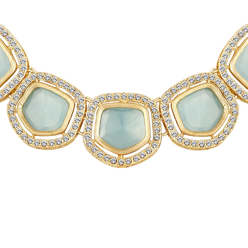 Mahi Traditional Necklace Set Adjustale Finger Ring with Blue Kundan & Crystals for Women (VNCJ4005)