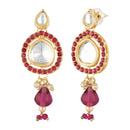 Mahi Traditional Necklace Set Adjustale Finger Ring with Red Kundan & Meenakari Work for Women (VNCJ4009)
