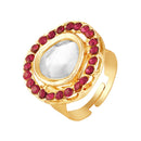 Mahi Traditional Necklace Set Adjustale Finger Ring with Red Kundan & Meenakari Work for Women (VNCJ4009)