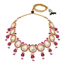 Mahi Traditional Necklace Set Adjustale Finger Ring with Red Kundan & Meenakari Work for Women (VNCJ4009)