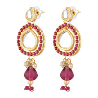Mahi Traditional Necklace Set Adjustale Finger Ring with Red Kundan & Meenakari Work for Women (VNCJ4009)