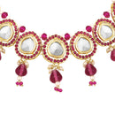 Mahi Traditional Necklace Set Adjustale Finger Ring with Red Kundan & Meenakari Work for Women (VNCJ4009)