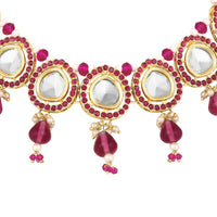 Mahi Traditional Necklace Set Adjustale Finger Ring with Red Kundan & Meenakari Work for Women (VNCJ4009)
