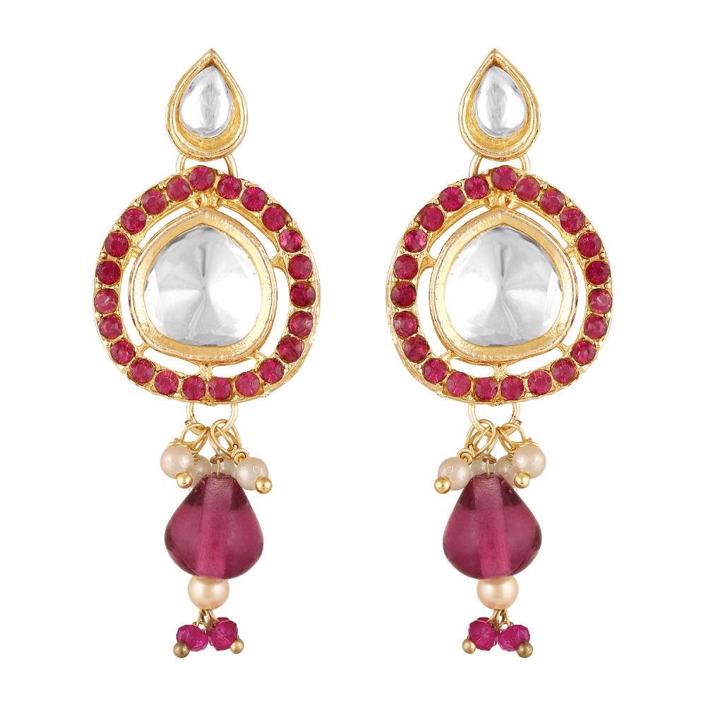 Mahi Traditional Necklace Set Adjustale Finger Ring with Red Kundan & Meenakari Work for Women (VNCJ4009)