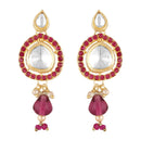 Mahi Traditional Necklace Set Adjustale Finger Ring with Red Kundan & Meenakari Work for Women (VNCJ4009)
