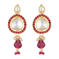 Mahi Traditional Necklace Set Adjustale Finger Ring with Red Kundan & Meenakari Work for Women (VNCJ4009)