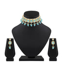 Mahi Traditional Necklace Set Adjustale Finger Ring with Blue Kundan & Crystals for Women (VNCJ4010)