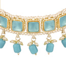 Mahi Traditional Necklace Set Adjustale Finger Ring with Blue Kundan & Crystals for Women (VNCJ4010)