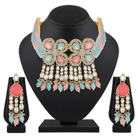 Mahi Traditional Necklace Set Adjustale Finger Ring with Multicolor Kundan & Crystals for Women (VNCJ4011)