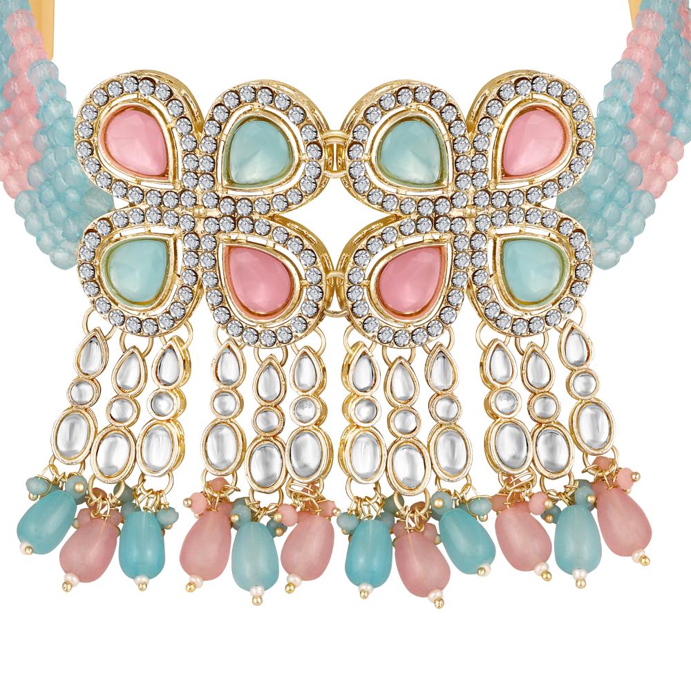 Mahi Traditional Necklace Set Adjustale Finger Ring with Multicolor Kundan & Crystals for Women (VNCJ4011)
