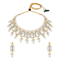 Mahi Traditional Necklace Set Adjustale Finger Ring with White Kundan for Women (VNCJ4016)